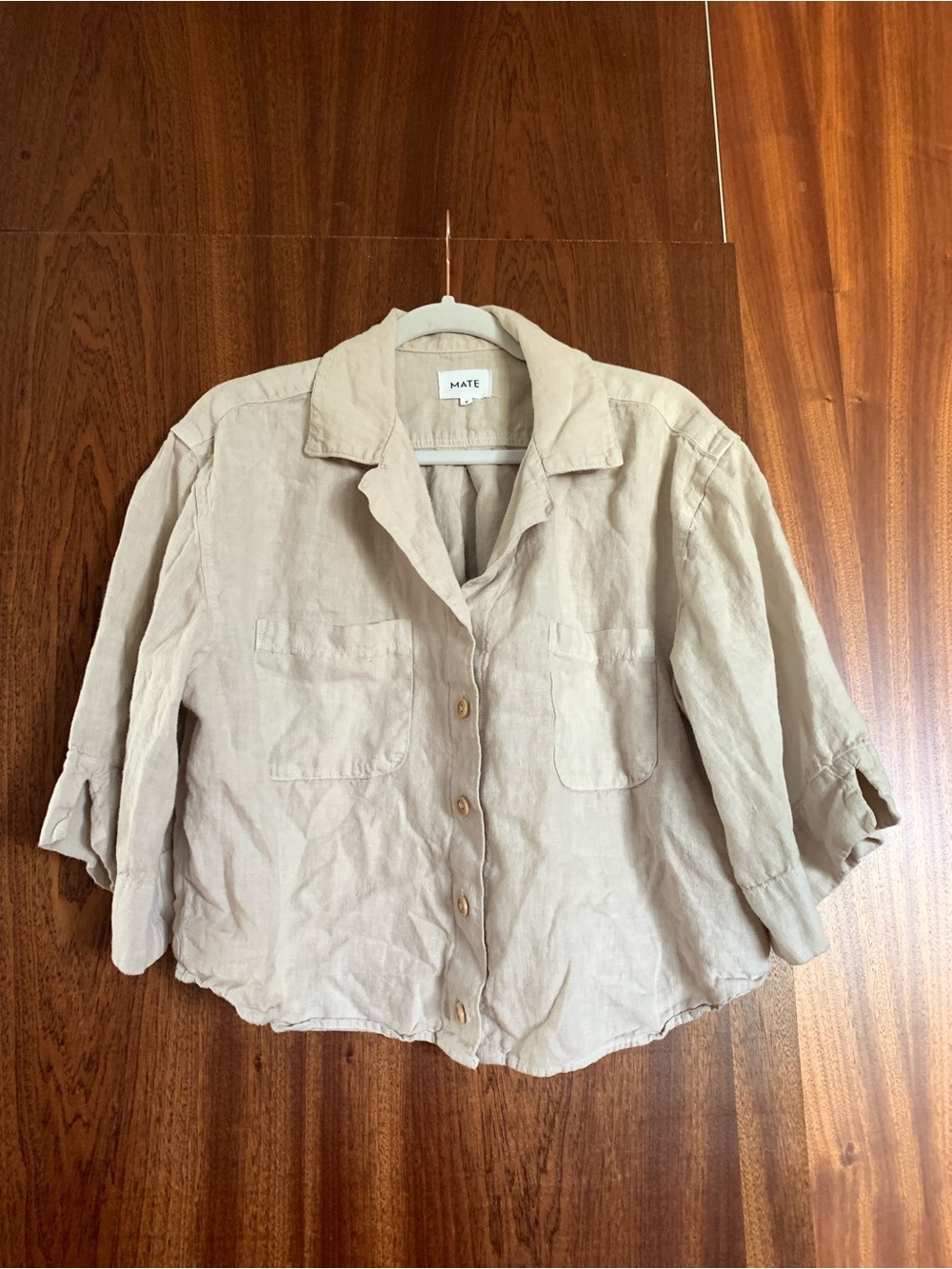 MATE the label Linen Button-Front Top in Beige